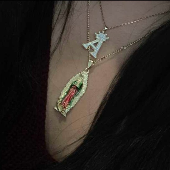 Our Lady Of Guadalupe 3D Enamel Pendant Curb Diamond Cut Design Necklace Gold - Picture 3 of 10